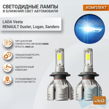 Комплект светодиодных ламп H7 Рено Дастер, Sal-Man