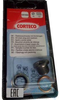 Пробка поддона картера + уплотнительное кольцо Corteco 220100s