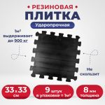 Плитка резиновая 330х330х8мм (черная) (для наружного использования) 9 шт./упаковка