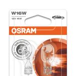Лампа W16W (16W) W2,1x9,5d стеклянный цоколь 12V, Osram